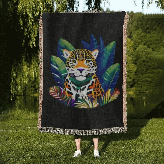 Jaguar in the Tropics Woven Blankets