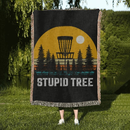 Funny Disc Golf Stupid Tree Art Frisbee Woven Blankets
