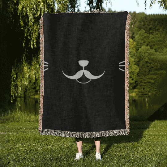 Moustache Cat Face Woven Blankets