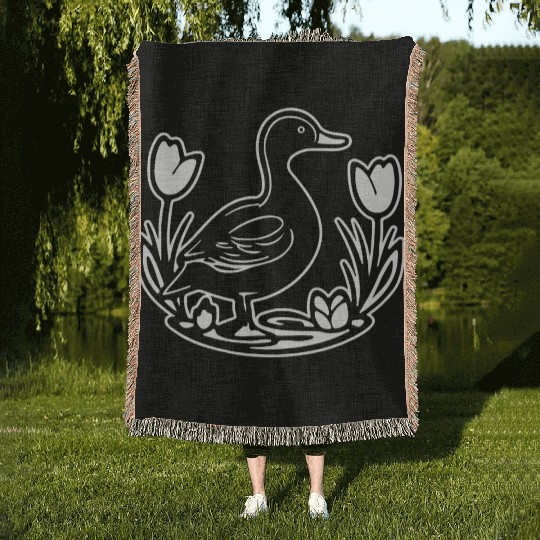 Duck Bird Nature Pond Woven Blankets