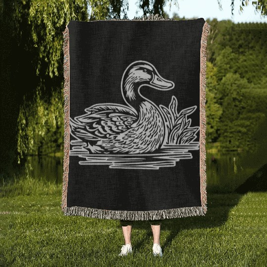 Duck Bird Nature Pond Woven Blankets