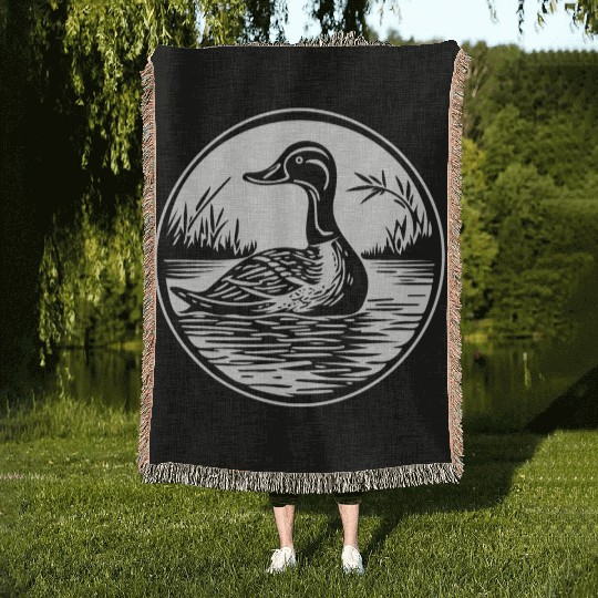 Duck Bird Nature Pond Woven Blankets