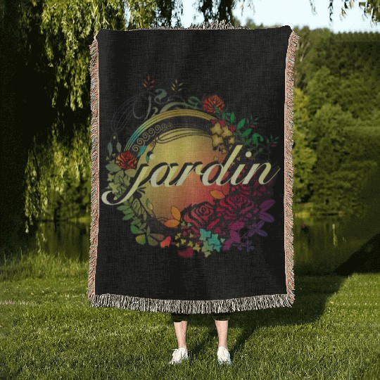 colorful garden in Art Nouveau glass window optics Woven Blankets