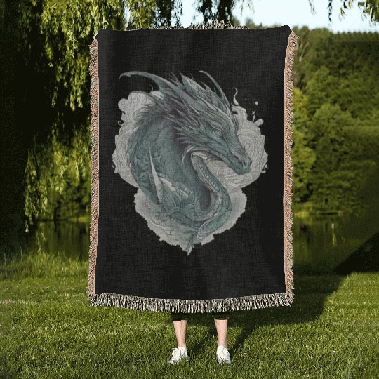 mythical dragon Woven Blankets