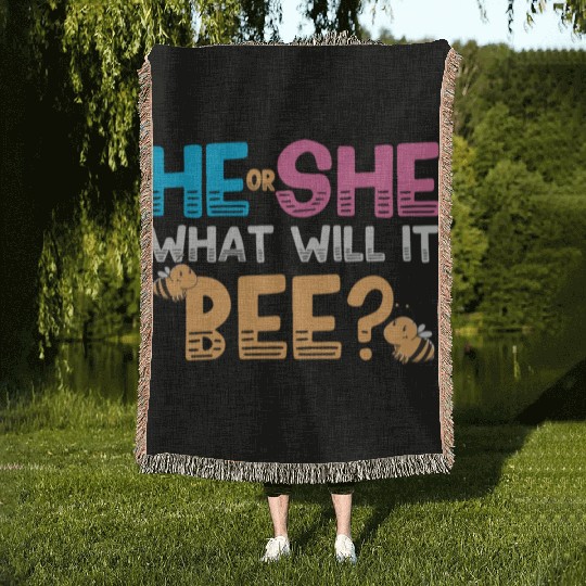 Gender Reveal Bee green Woven Blankets