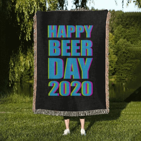 Minimalist Happy Beer Day 2020 Neon Typography Woven Blankets