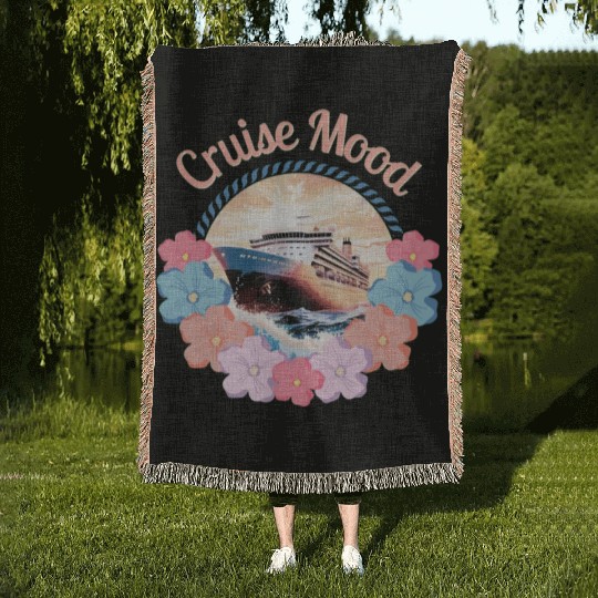 Cruise Mood design with cruise ship and flowers Woven Blankets