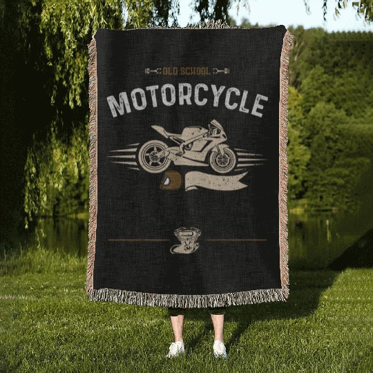 Old School Motorcycle - Motorcycle Woven Blankets