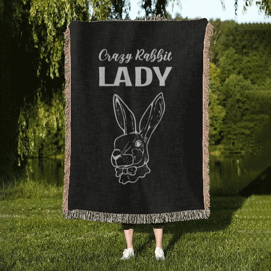 Crazy Rabbit Lady Pet Lover Gift Woven Blankets