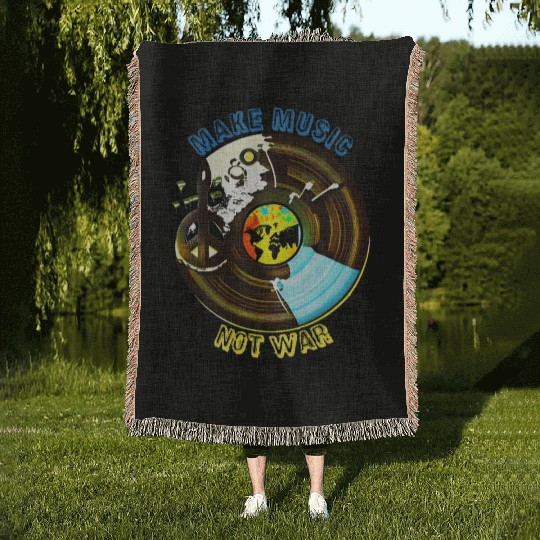 Make Music Not War | Peace & Vinyl Record Poster Woven Blankets