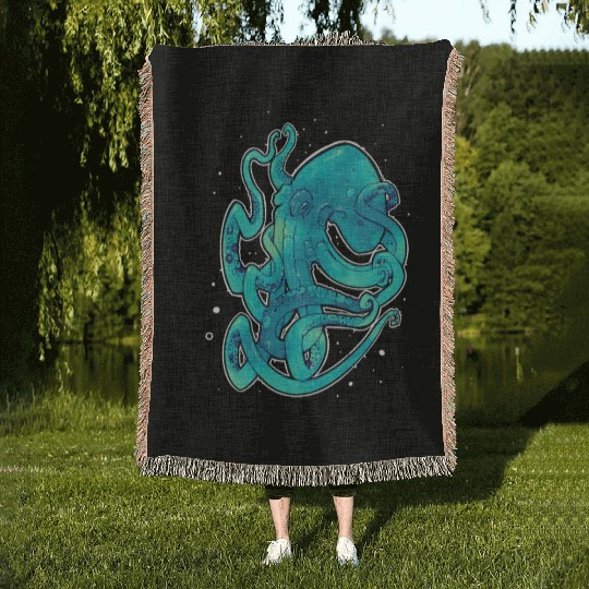 Blue Green Octopus Woven Blankets