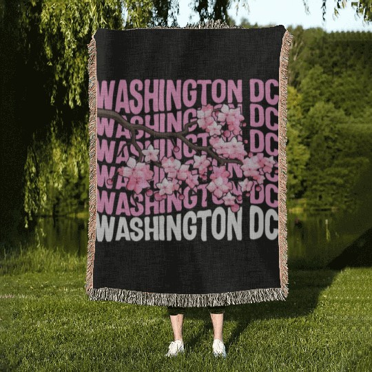 Washington DC Woven Blankets, Cherry Blossom Floral Pop
