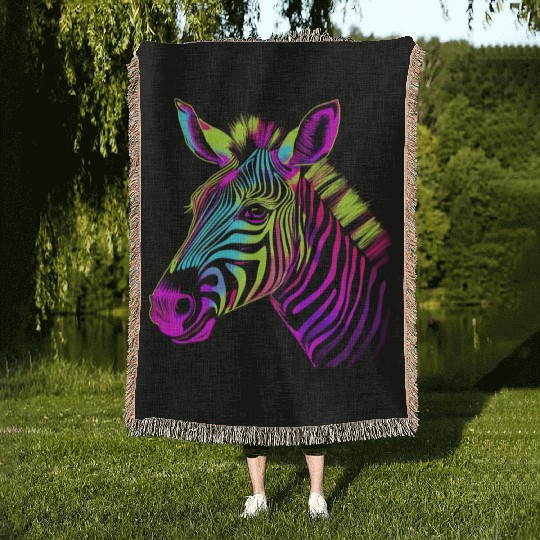 Zebra Neon Colors Portrait Woven Blankets