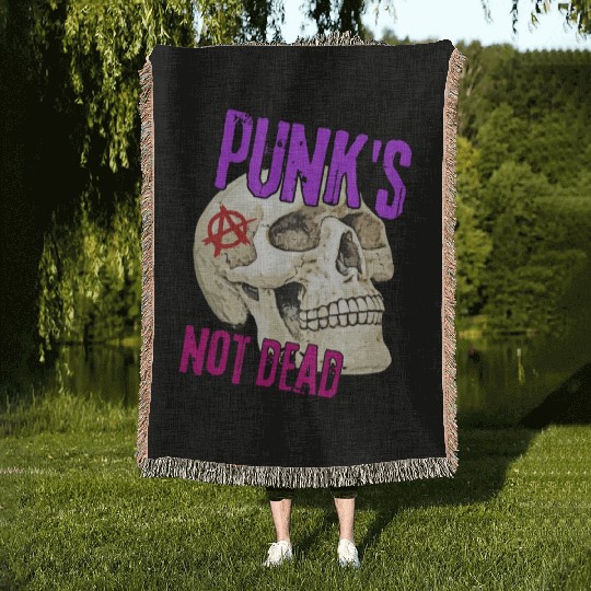 Skull Punk's Not Dead Woven Blankets