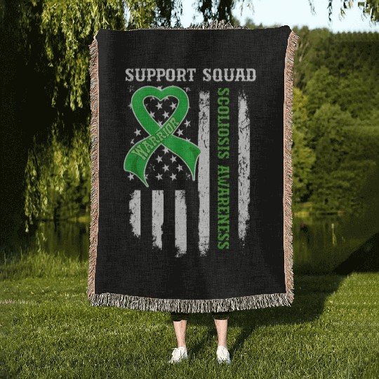 Usa Flag Support Squad Scoliosis Awareness Woven Blankets