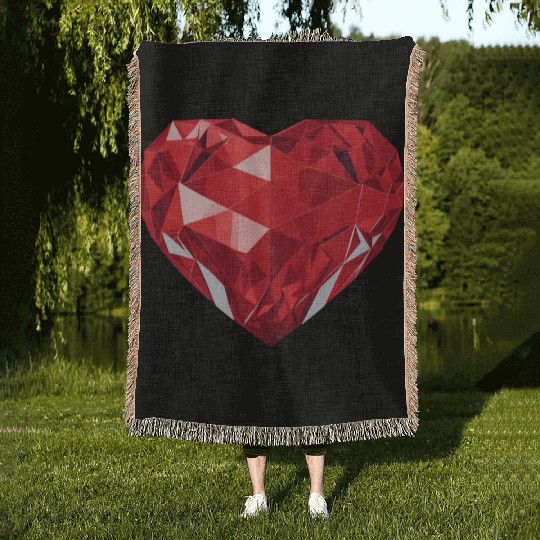Shining red diamond heart Woven Blankets