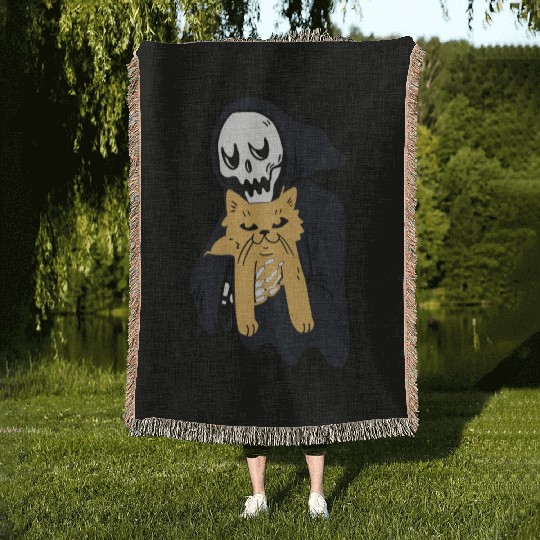 The grim reaper loves cat Woven Blankets