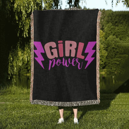 Preppy Room Decor Girl Power Quote With Lightning Woven Blankets