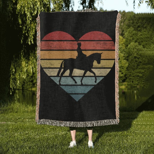 Equestrian Horseman Retro Sunset Horse Lover Rider Woven Blankets