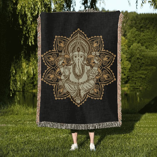 Ganesha Hindu God Hinduism Yoga India Bali Lover Woven Blankets