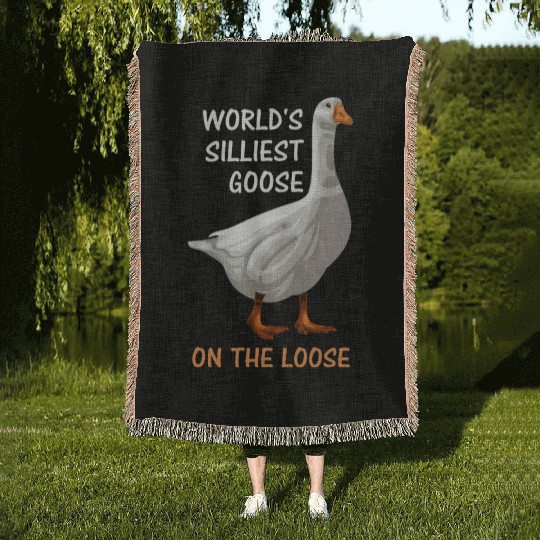 World s Silliest Goose On The Loose Funny Silly Woven Blankets