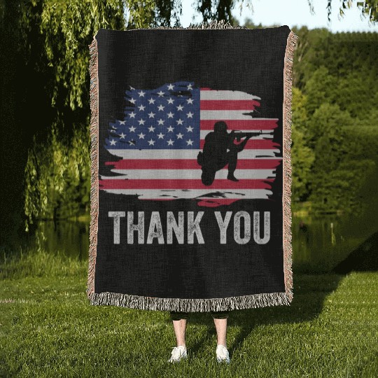 Thank You Us Flag Memorial Day Woven Blankets