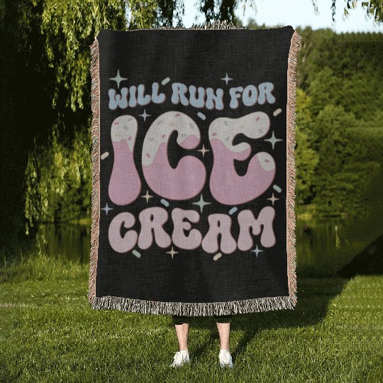 Will Run For Ice Cream, Happy Summer Holiday Woven Blankets