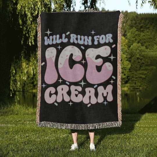 Will Run For Ice Cream, Happy Summer Holiday Woven Blankets