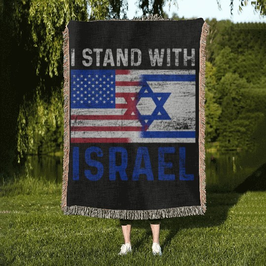 Us Flag I Stand With Israel Woven Blankets