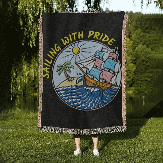 LGBTQ Sailing Ship with Transgender Flag, Vacation Woven Blankets