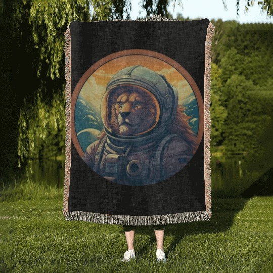 Astronaut Lion at Sunset, Creative Space Design Woven Blankets