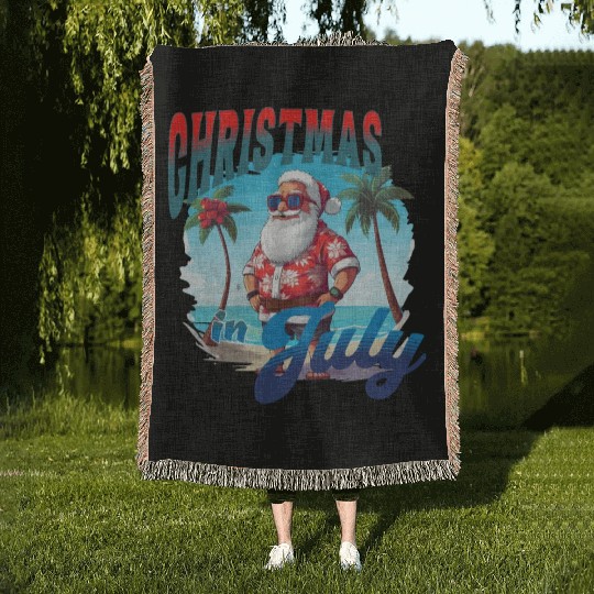Santa at the Beach | Christmas In July Woven Blankets