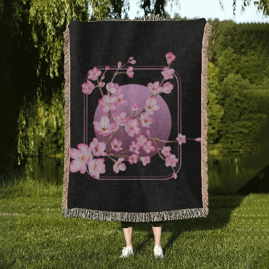 Cherry Blossom Woven Blankets, Pink Sakura Kawaii