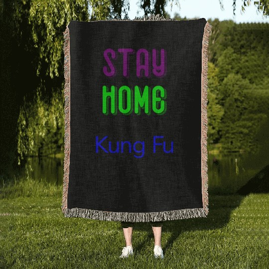 Stay home and Kung Fu fight green Woven Blankets