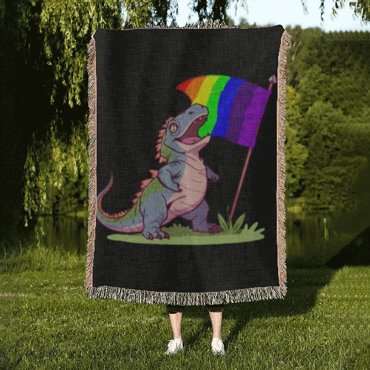 Funny Dinosaur LGBT Community Pride Lesbian Gay Woven Blankets