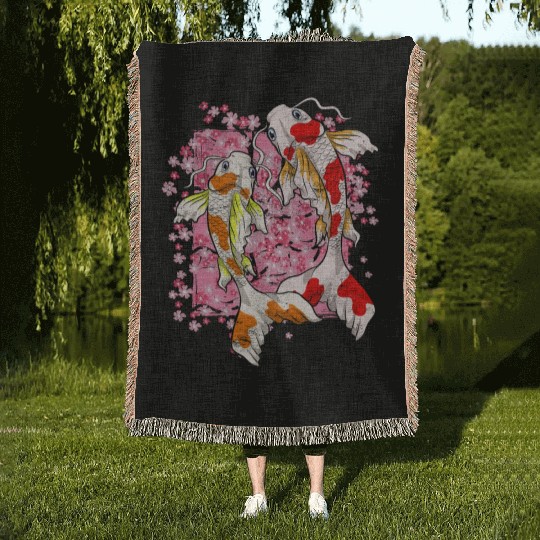 Sakura Koi Fish Gift Cherry Blossom Koi Carp Woven Blankets