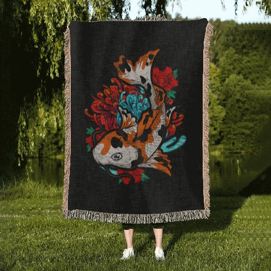 Koi fish farmer gift colorful koi carp Woven Blankets