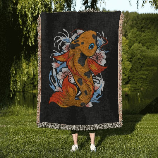 Koi fish farm gift colorful koi carp Woven Blankets
