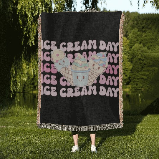 Ice Cream Day, Happy Summer Holiday Woven Blankets