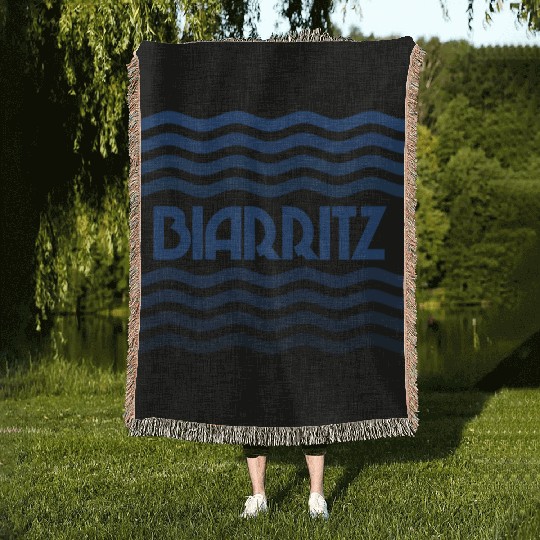 Biarritz France nostalgia Woven Blankets