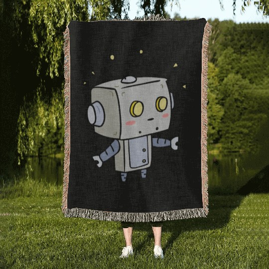 Cute Robot Kid Blushing Woven Blankets