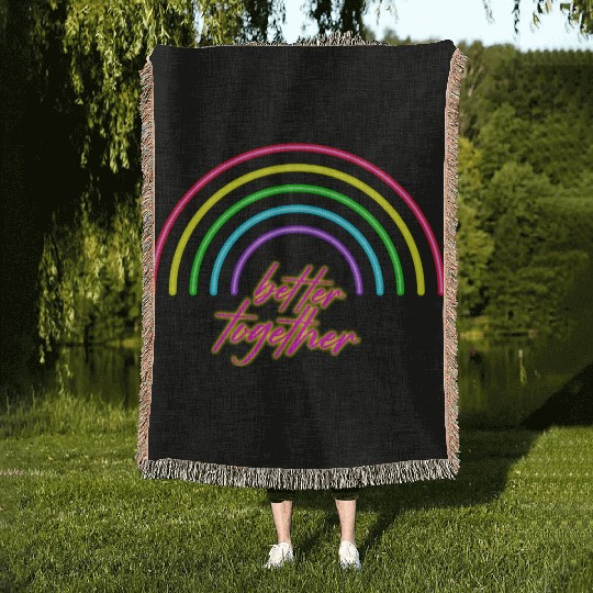Better Together Neon Rainbow vintage Woven Blankets