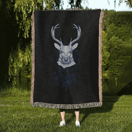 deer and dream catcher Woven Blankets