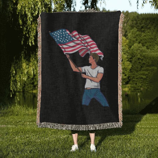 Waving Usa Flag Woven Blankets