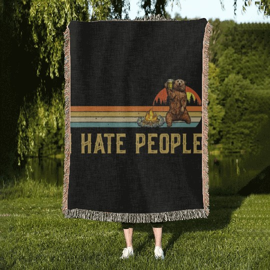 I Hate People Bear Camp Woven Blankets