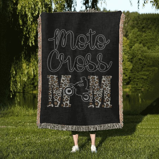 Moto X Motocross Mama Mom Racing Dirtbike Race Day Woven Blankets