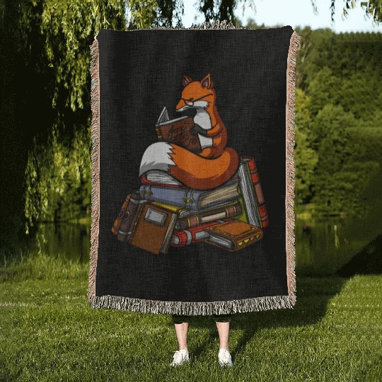Fox Book Reading Librarian Animal Woven Blankets