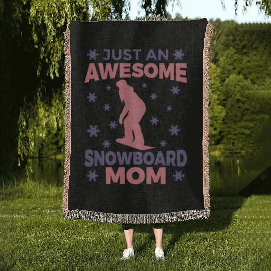 Snowboarding Mom Woven Blankets