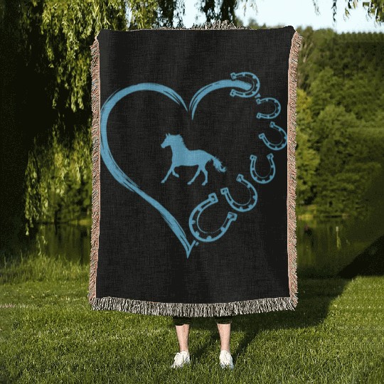Horseshoe Heart Horse Mom Horseback Riding Woven Blankets