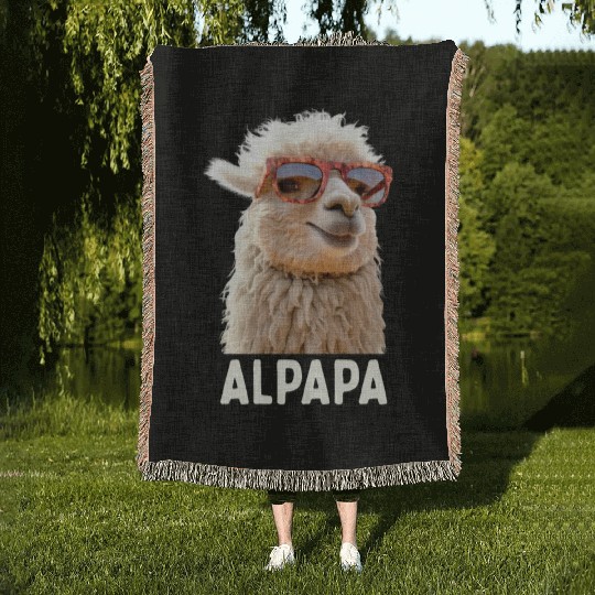 Alpaca Papa Alpapa Lama Dad Alpaca Fathers Day Woven Blankets